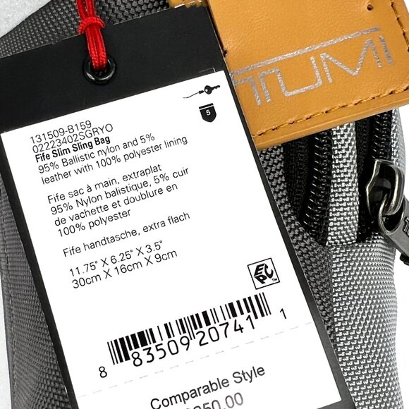 TUMI Fife Slim Sling Bag, Grey/Black - NEW - Picture 11 of 12